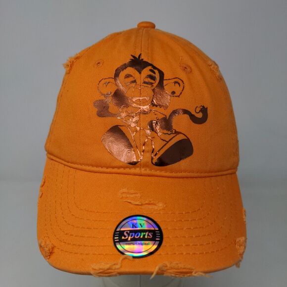 KV Sports Men's Slideback Hat Orange Adjustable Graphic Monkey Logo Shiny - Picture 2 of 9